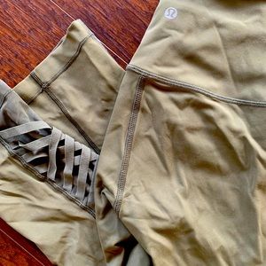 Lululemon Olive Green Leggings w/ Mesh Detail.